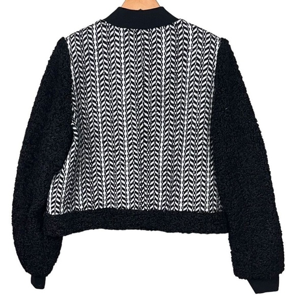 7 FOR ALL MANKIND Black and White Mixed Media Tweed Sherpa Jacket Large - Picture 5 of 7